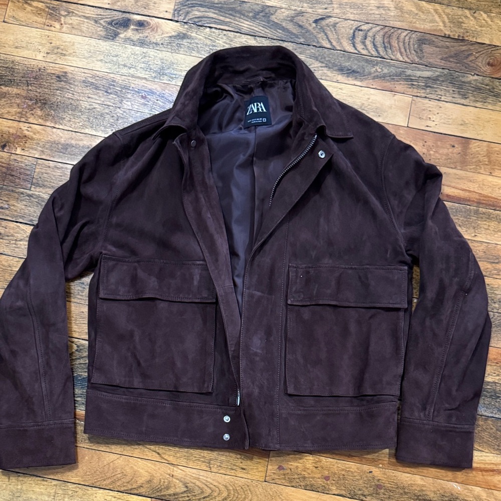 Zara Men's Dark Brown Suede Shirt Jacket